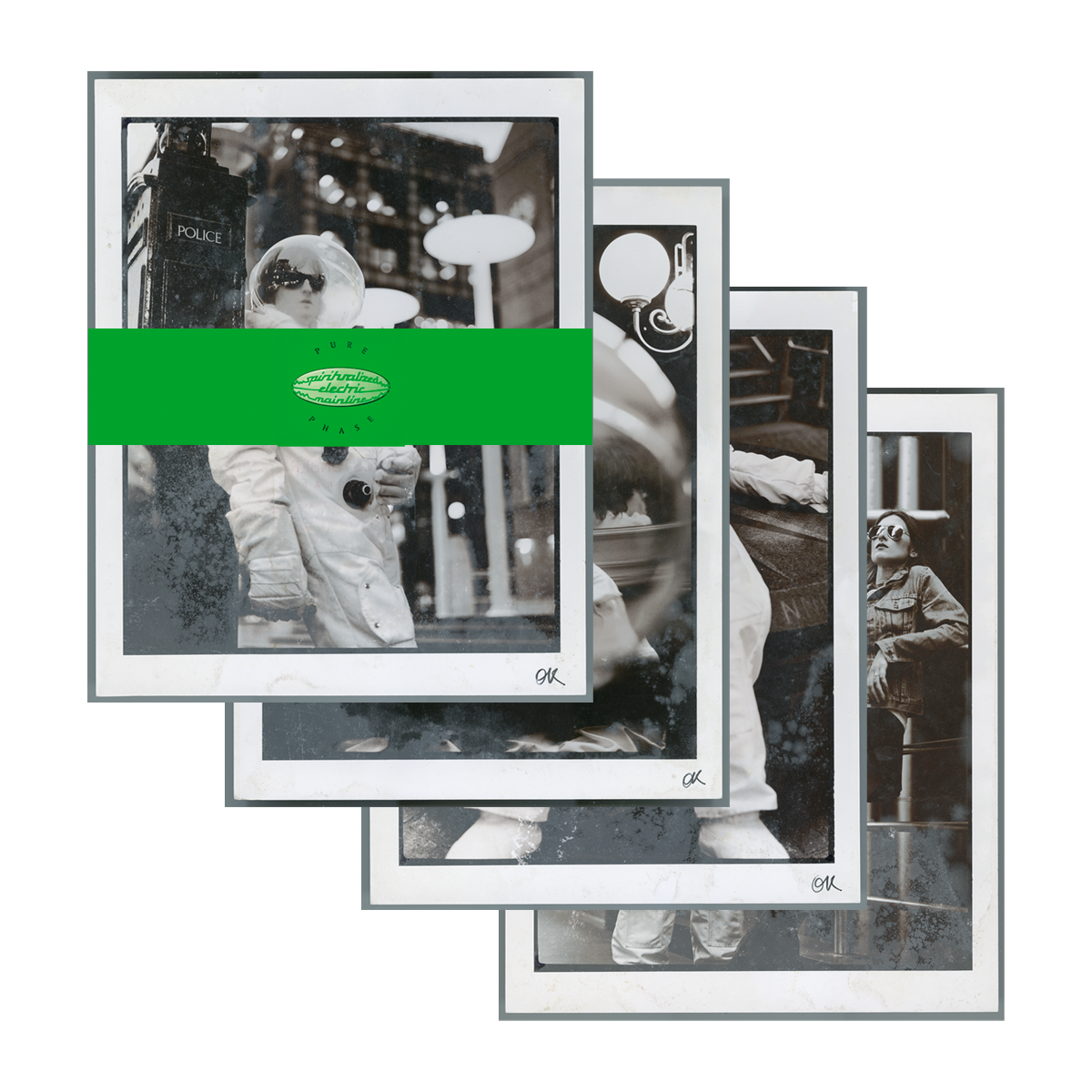 Front view of a print set in four with black and white art work inspired by Pure Phaze