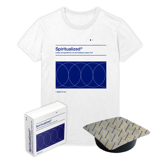 Front view of a white short-sleeve unisex T-Shirt with Spiritualized Ladies & Gentlemen print across the front